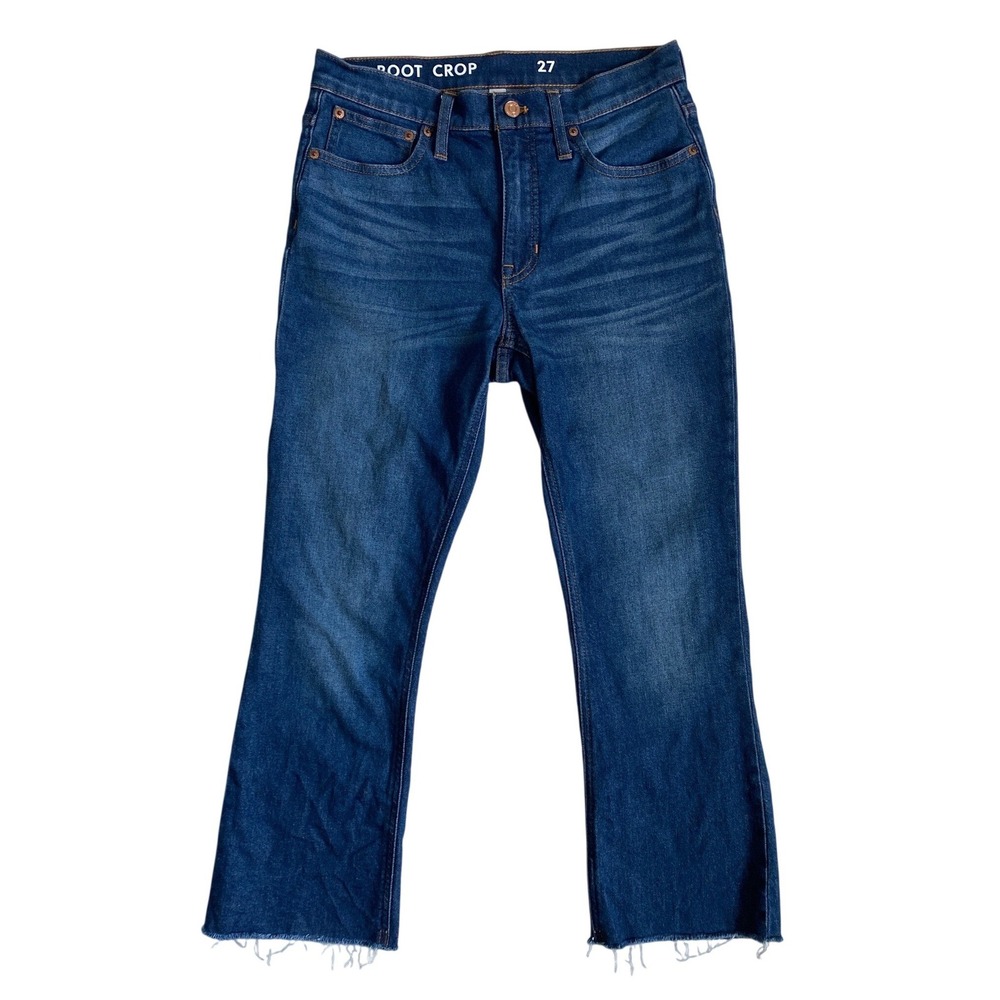 J.Crew Billie Demi Boot Crop Jeans‎ 27 Blue High Rise Raw Hem Medium Wash Denim